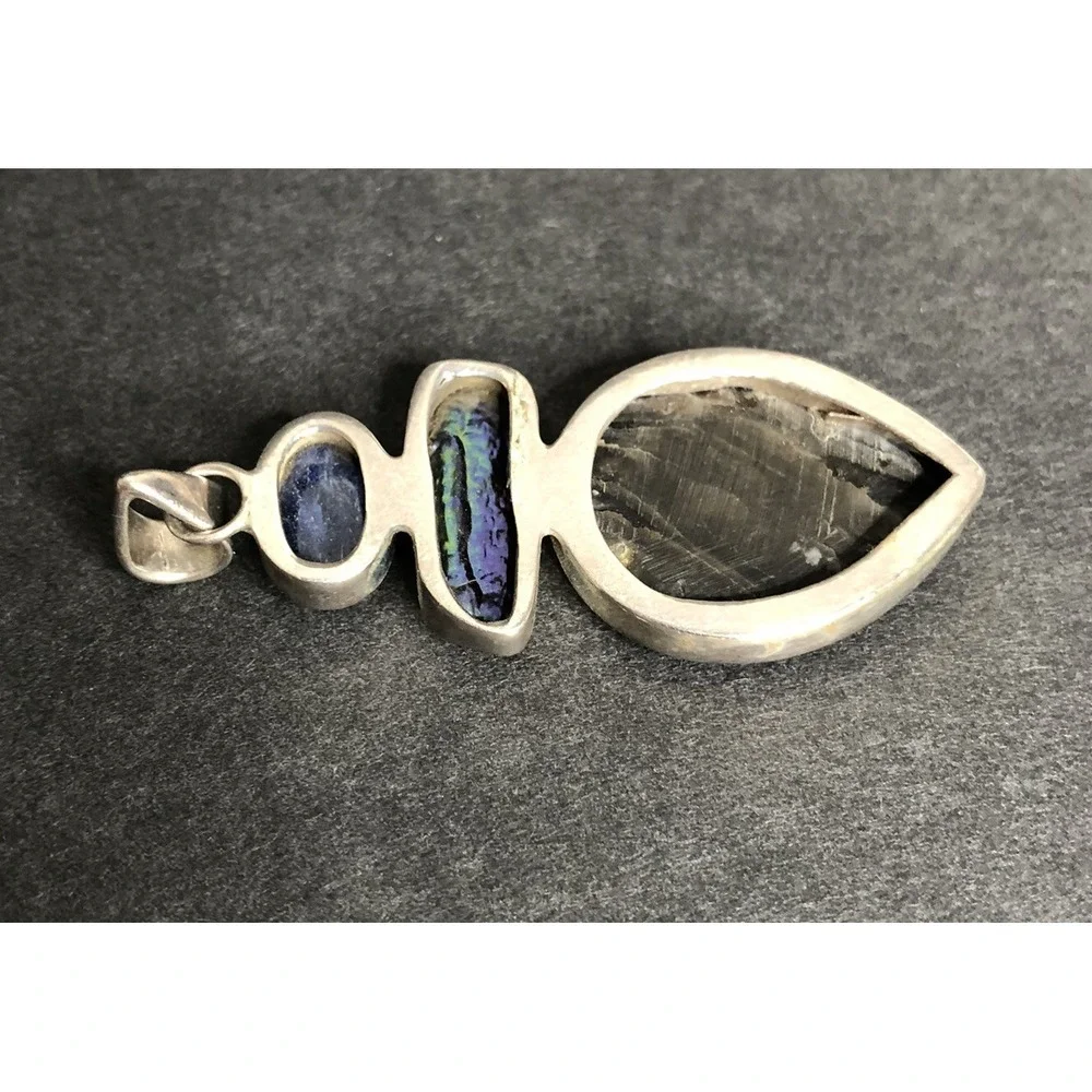 Vintage Mother of Pearl & Abalone Sterling Silver 925 Pendant Statement Necklace